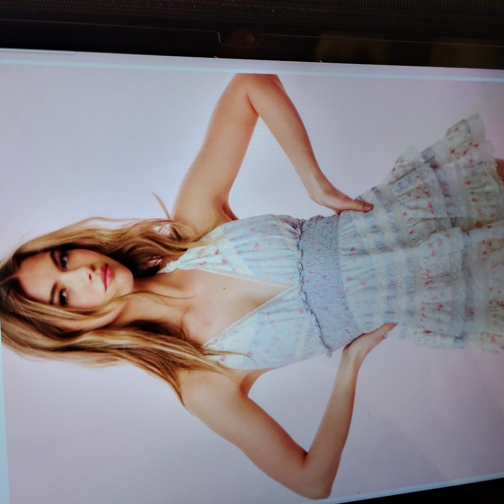 LOVESHACKFANCY NWT$495 SILK TIERED LACE HALTER DRESS, OPEN BACK,SMOCK WAIST SZ M